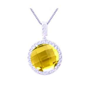  White Gold Generous Round Gemstone and Diamond Pendant Lemon Citrine 