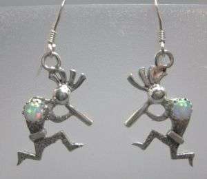 Native American Indian silver opal kokopelli earrings  