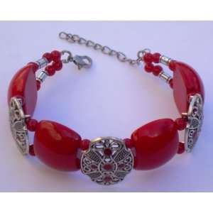  Bracelet   Red Coral & Tibetan Silver  Kikis Tibetan 