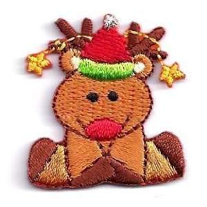  Reindeer w/Santa Cap  Iron On Embroidered Applique/Winter 