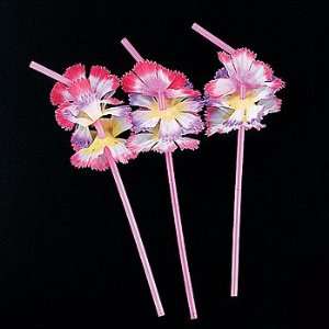 48) Pink Tropical Flower Luau Lei Straws:  Kitchen 