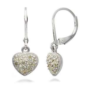  1/3 CT Heart Shape Diamond Dangle Earrings In Sterling 