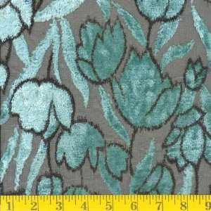  45 Wide Tulip Burnout Velvet Aqua/Black Fabric By The 
