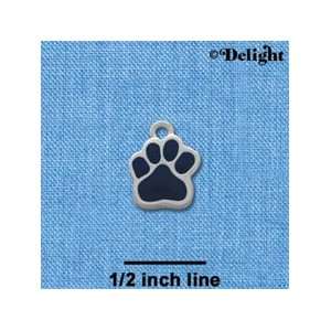 C1138 tlf   Small Navy Blue Paw   Silver Plated Charm 