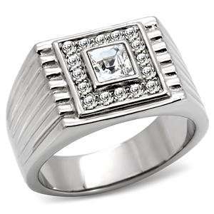   316 Stainless Steel Princess Cut Solitaire Mens CZ Ring Jewelry