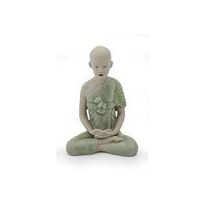  NOVICA Celadon ceramic statuette, Concentration