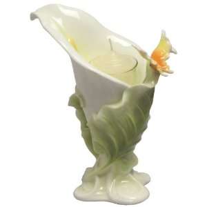  Calla Lily Flower and Butterfly Porcelain Votive Holder 