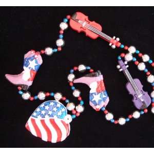 Heart Music Fiddle Boots Country Mardi Gras Bead Necklace Spring Break 