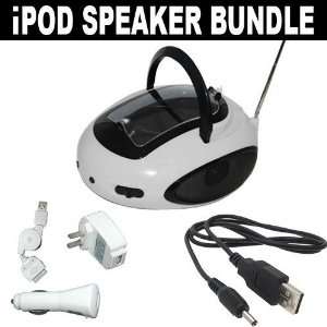 Portable Boombox Radio and Speakers (White) with Bonus 3 in 1 USB iPod 