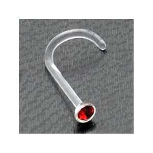 Flexible Red CZ Nose Screws   20G   7mm length, 2mm CZ   Sold as a 