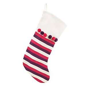  18 Pink Purple And White Striped Stocking With Pom Poms 