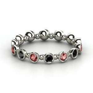 Seed & Pod Eternity Band, 14K White Gold Ring with Black Diamond & Red 