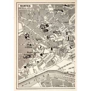  1949 Lithograph Vintage Street Map Landmarks Nantes 