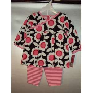   Cotton Knit Top and Legging Pant Set Black/White/Pink 9 Months: Baby