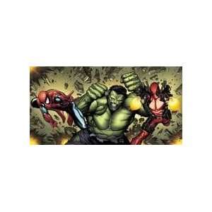   Poster Featuring Spider man, Hulk, and Deadpool. 