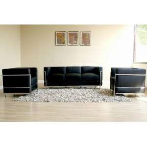  Black Le Corbusier Petite Sofa & 2 Chairs: Home & Kitchen