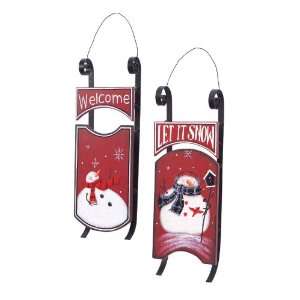 Pack of 4 Christmas Traditions Red Snowman Sled Wall Hangings 19 