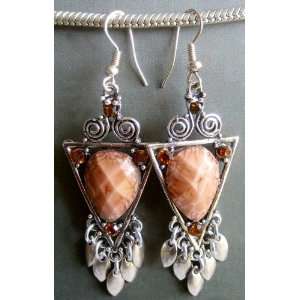  Pair Of Brown Crystal Faceted Beads Alloy Metal Earrings 