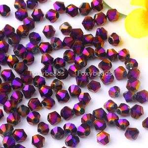 Lots 4MM PURPLE Glass Bicone Loose Crystal Beads 300Pc  