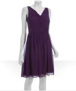 Donna Morgan grape silk chiffon pleated sleeveless dress style 