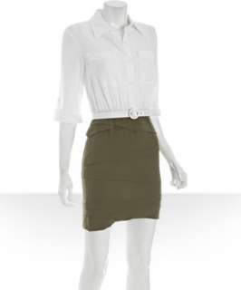 Alice & Olivia white and safari green Marshall belted combo 