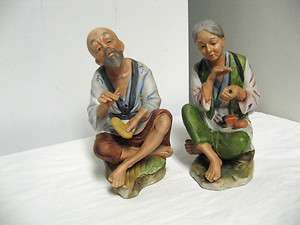 Lot 2 Older HOMCO Figurines Sitting Man/Woman Asian Couple Matte 