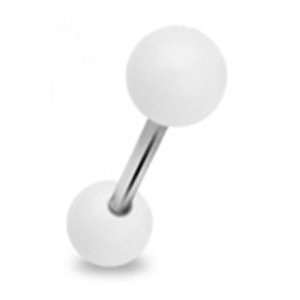  14g Surgical Steel Tongue Ring Piercing Barbell with White 