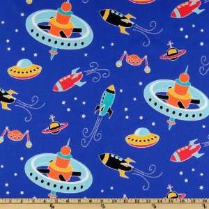  44 Wide Michael Miller Spaced Out Royal Blue Fabric By 