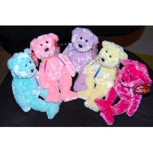  (5) Ty Beanie Baby Bears Sherbet (Hot Pink, Pink, Lilac 