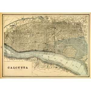 1893 Print Map Calcutta India Kolkata West Bengal Hooghly River Fort 