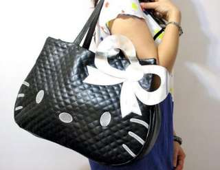   BOW Hello Kitty Black leather like Handbag purse Tote Bag gift  