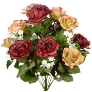  18 Silk Rose Wedding Burgundy/Mauve Bouquet Bush #103 