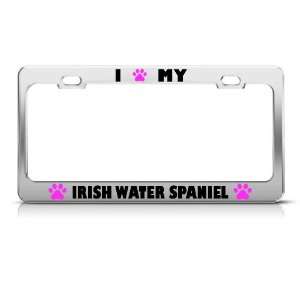 Irish Water Spaniel Paw Love Dog license plate frame Stainless Metal 
