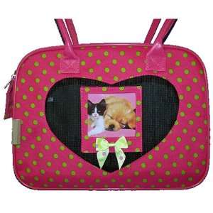   : Designer Dog Carrier Pink/Green with Heart Silhouette: Pet Supplies