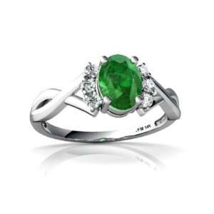  14K White Gold Oval Genuine Emerald Ring Size 8: Jewelry