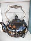 Vintage Footed , Hand Painted Pottery Tea Pot with Wire Handle