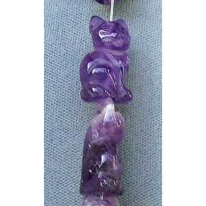  ADORABLE  2 AMETHYST Sitting Carved CAT Beads 9257DAM 