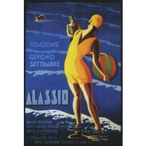   GIRL PLAYING BEACH ITALY LARGE VINTAGE POSTER CANVAS REPRO Home