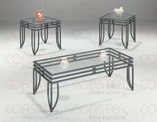 Black Metal Glass Top 3 Pc Coffee Table Set   C7140  