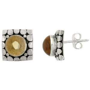   Earrings, w/ 8mm Cabochon Cut Natural Citrine Stone, 1/2 (12mm) tall