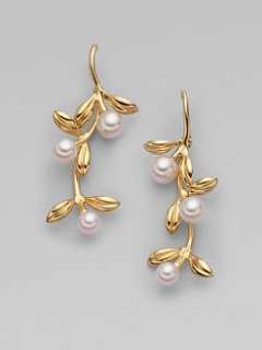 Mikimoto   White Cultured Pearl & 18K Yellow Gold Drop Earrings