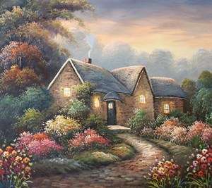 Country Cottage Glow 20 x 24 original oil painting on canvas  