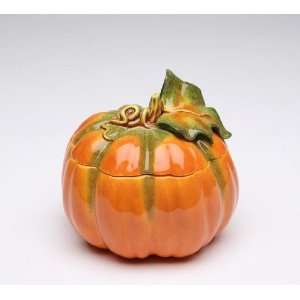 Orange Pumpkin Shape/Design Box with Leaf and Stem Top Collectible 