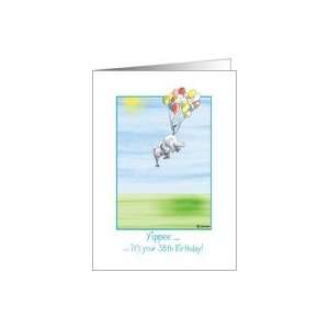   38th Birthday, cute Elephant flying with balloons Card Toys & Games
