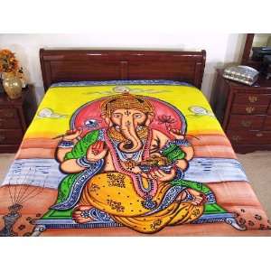    India Cotton Bed Sheet Cover Ganesha Tapestry Throw