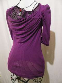Express Purple Blouse Size XS Cowl Neck Bunched Sleeve 3/4 Sexy 