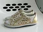 COACH BARRETT SIZE 8.5 B IVORY GOLD SEQUIN LEATHER SIGNATURE SNEAKERS 