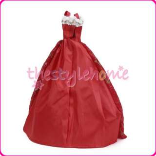 Red Princess Party Clothes Dress Gown for Barbie Dolls  
