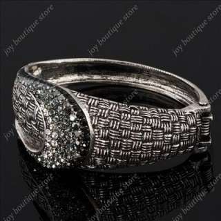 Black rhinestone belt buckle silvertone bracelet bangle  