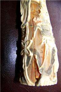Antique Carved Deer Antler Woman Figurine w/Base, Japan  